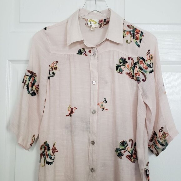 Fig & Flower Embroidered Paisley Top Boho Oversized Pink Womens Size Small - Picture 2 of 9